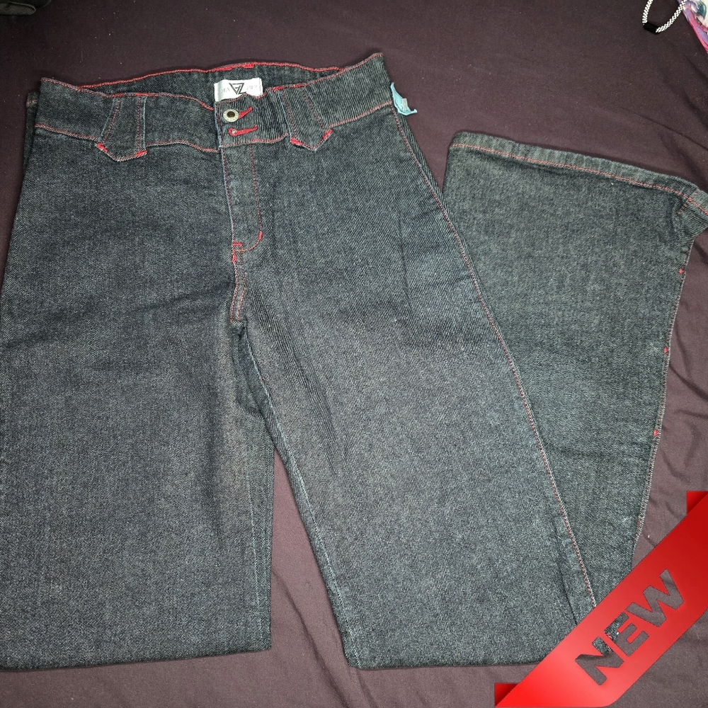 Rare/Vintage/Y2K Ama-Zing Flare/Wide-Leg Stretch Jeans-Tall Womens 6-Blue & Red